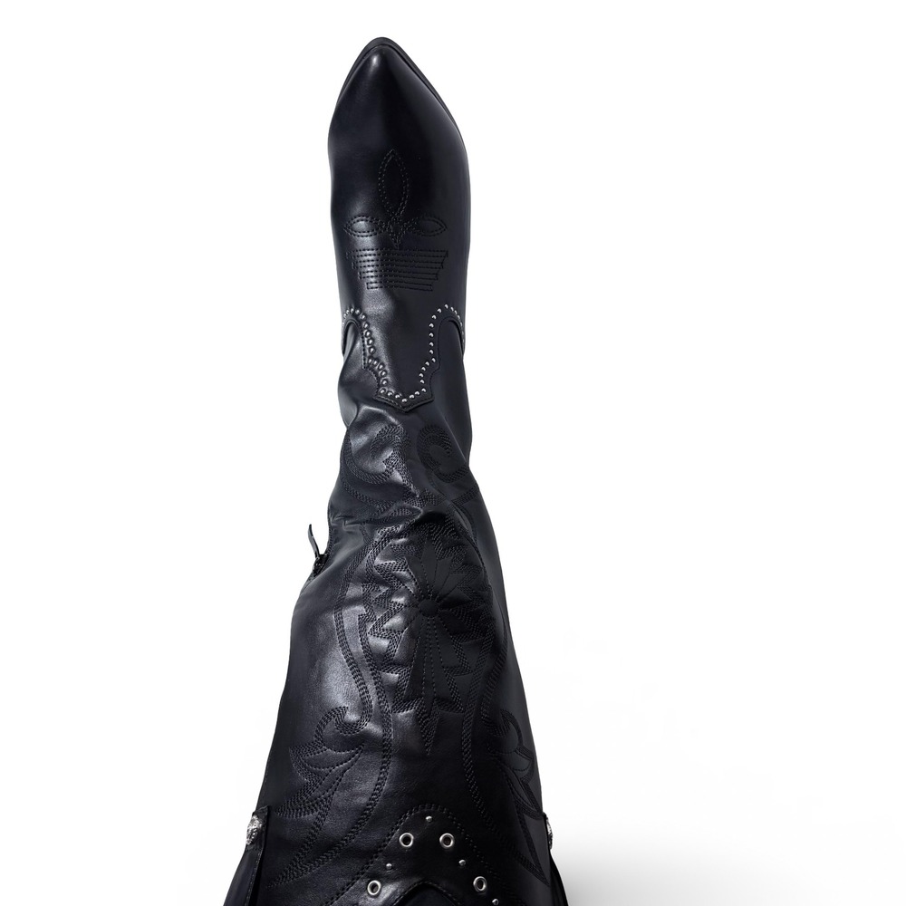 Fashion Womens Black Embroidered Studded Cowboy Western Boots Size 41 US 9 NEW - Picture 8 of 16
